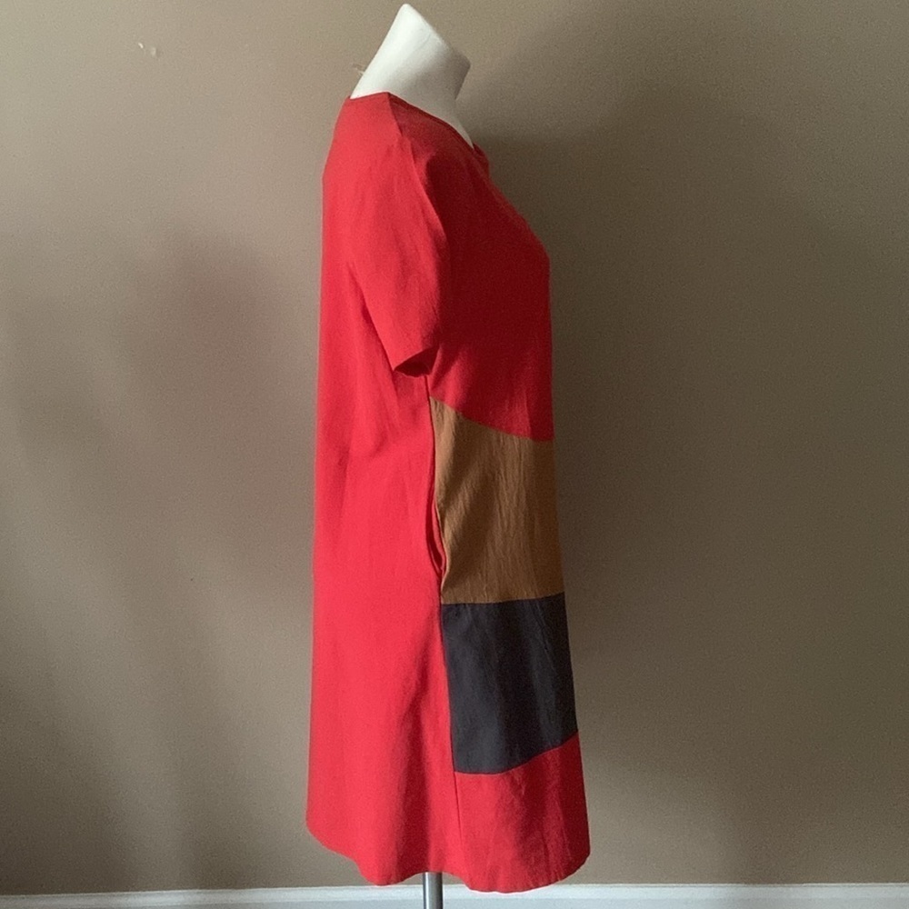 Belle De Jour Paris Red, Black and Brown Stiches Patchwork Cotton Dress Casual - Picture 3 of 7